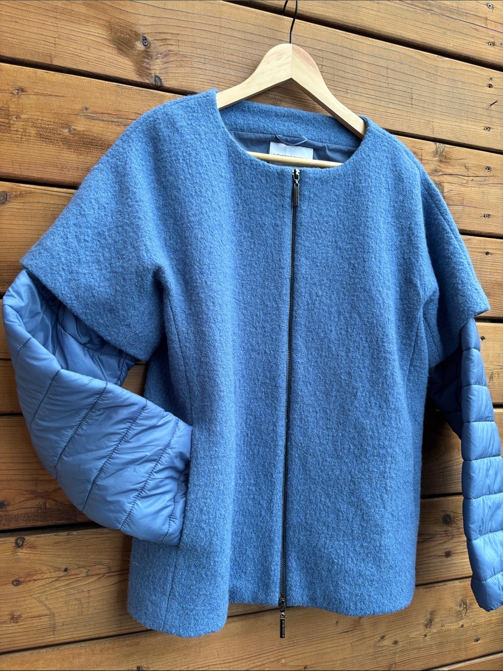 Katherine Barclay Blue Wool Zip Jacket with puffer sleeves